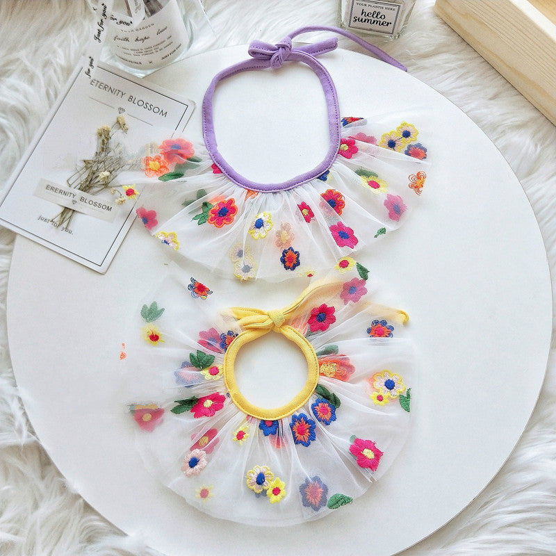 Flower Embroidery Cat Bib