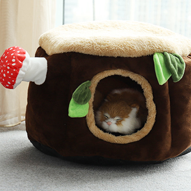 Stump and Red Mushroom Cat Bed