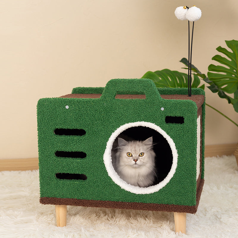 Cozy Green Radio Cat Bed-Hide-and-Seek Entryway