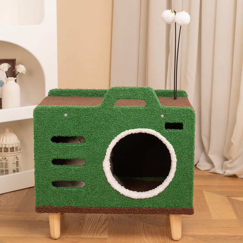 Cozy Green Radio Cat Bed indoors