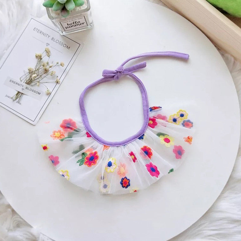 Flower Embroidery Cat Bib