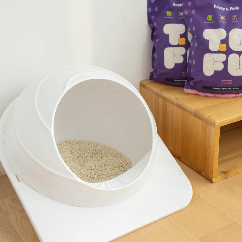 Space Capsule Semi-Enclosed Cat Litter Box with Scoop