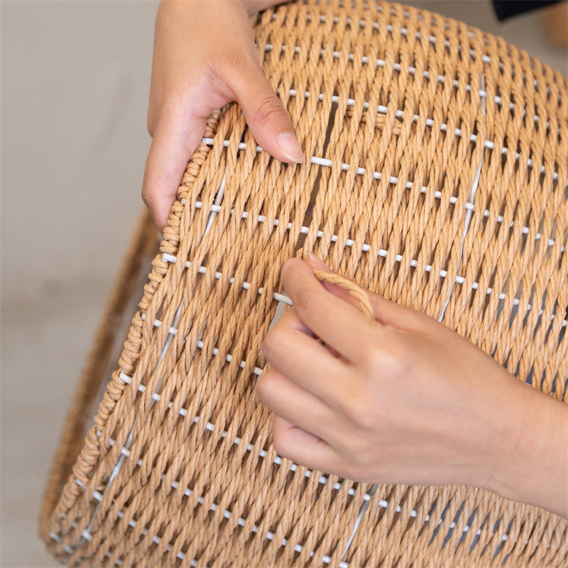 Handwoven nest detail on the Brown Rattan Cat Tree.