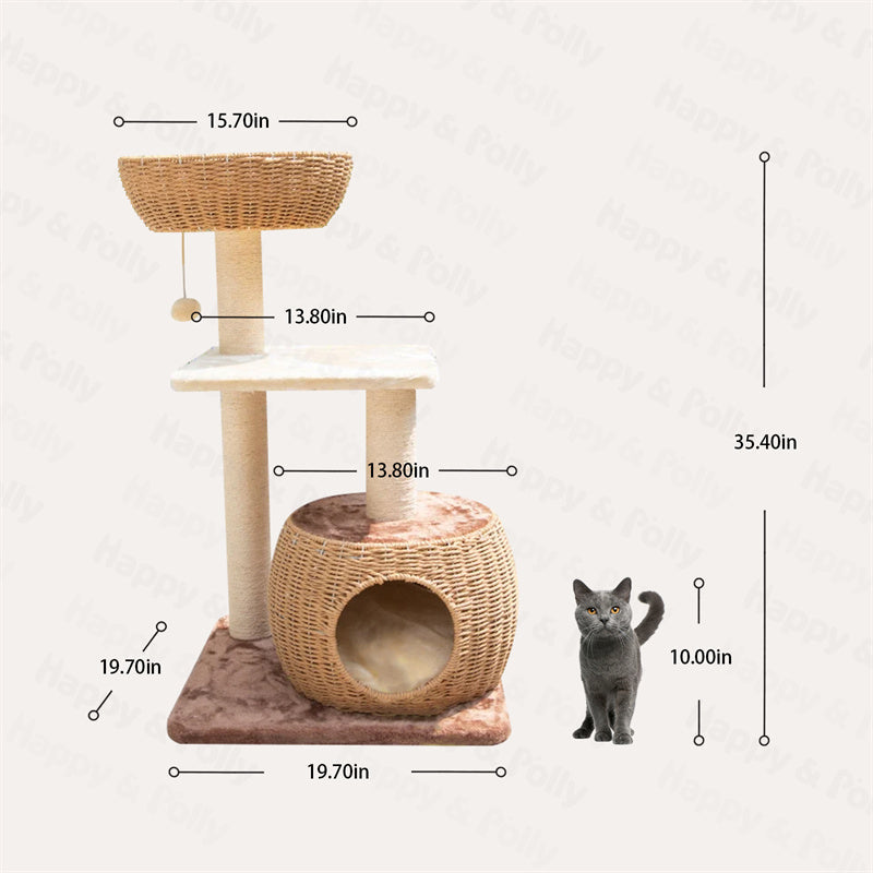 Brown Rattan Cat Tree size comparison.