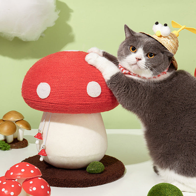 A cat scratching the Mushroom Cat Scratcher, enjoying the durable design