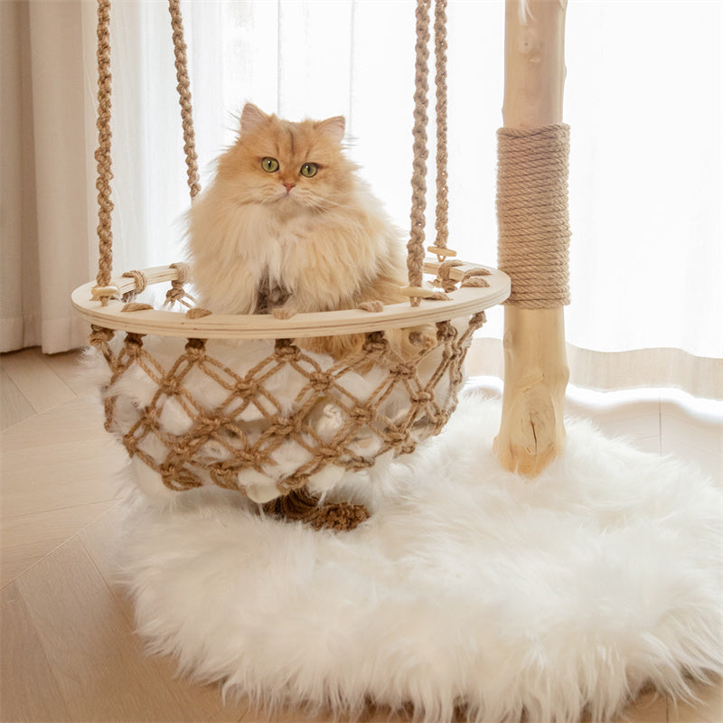 A cat sitting on the swing of the Cloud Swing Cat Tree