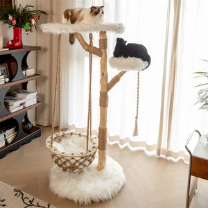 White Cloud Swing Cat Tree placed by the window