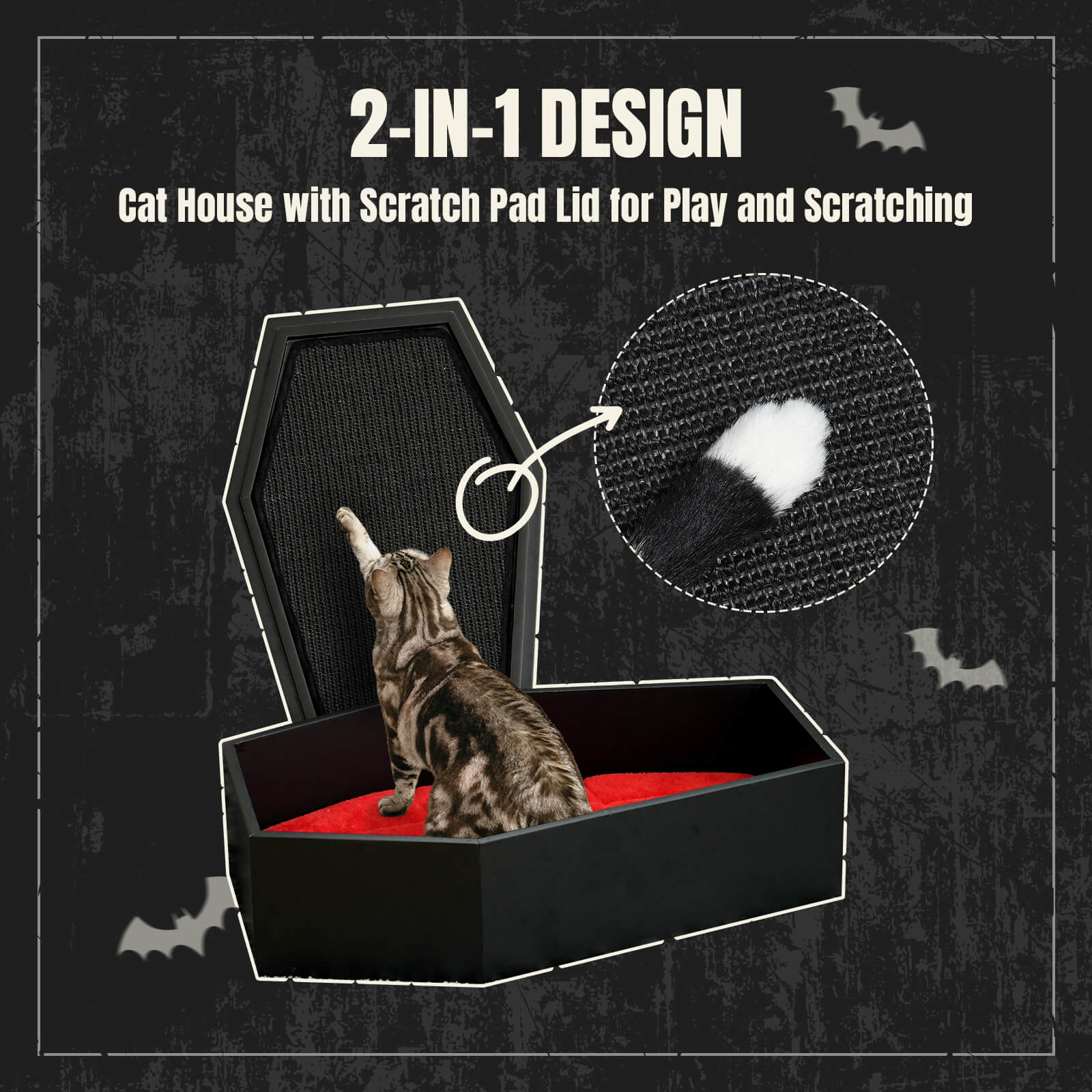 coffin cat bed with scratcher