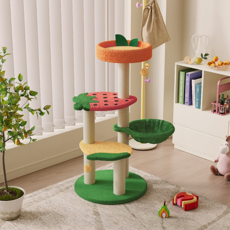 Fruit World Cat Tree in the corner of a living room