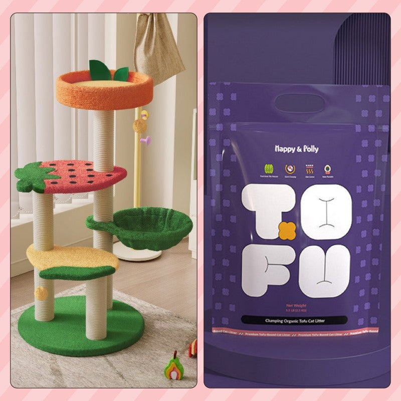 Combo of Tofu cat litter with the Fruit World Cat Tree