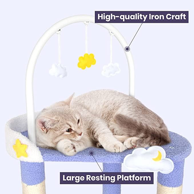 Cat lounging on top platform of King Cloud Cat Tree – spacious and plush design.