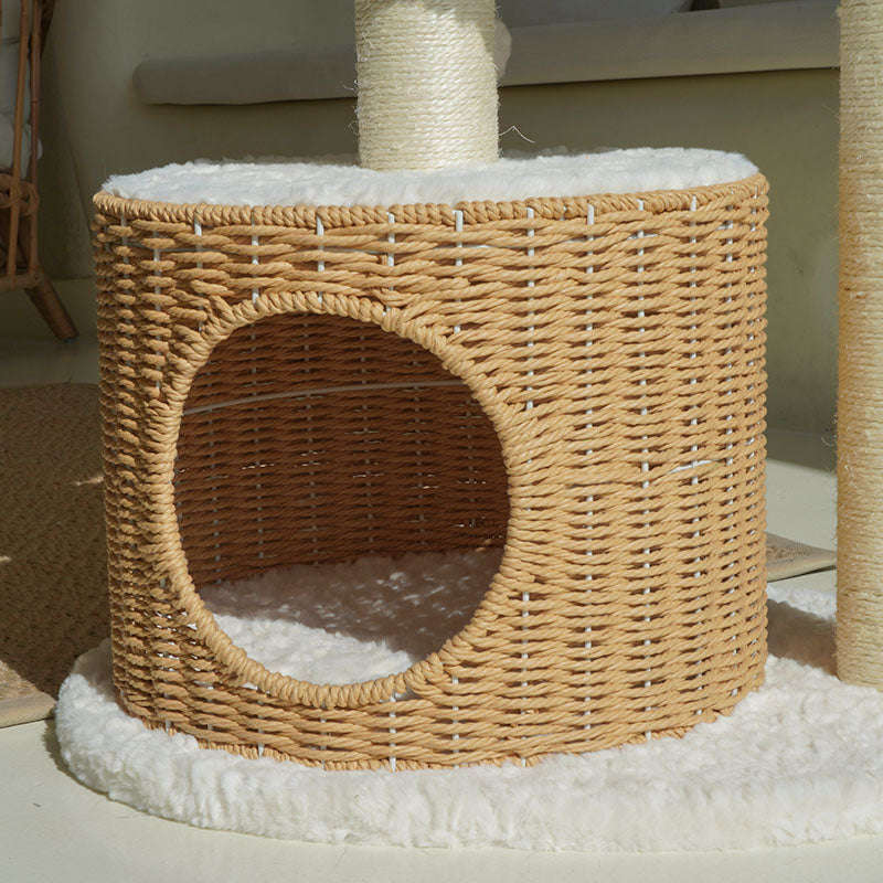 Detail of the handwoven condo on the Milk Cloud Cat Tree