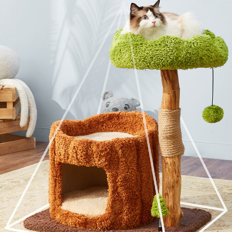 A Ragdoll cat lying on the Stylish Catnap Stump Cat Tree with a stable triangular structure.