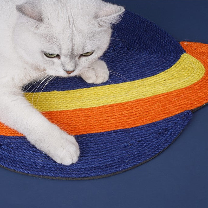 Cat playing with the Space Series Cat Scratching Pad, demonstrating its interactive features.