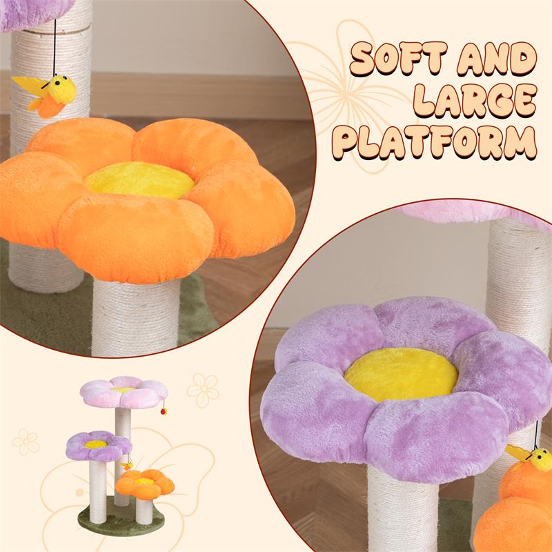 Soft and large flower platform on the Three Flower Cat Tree