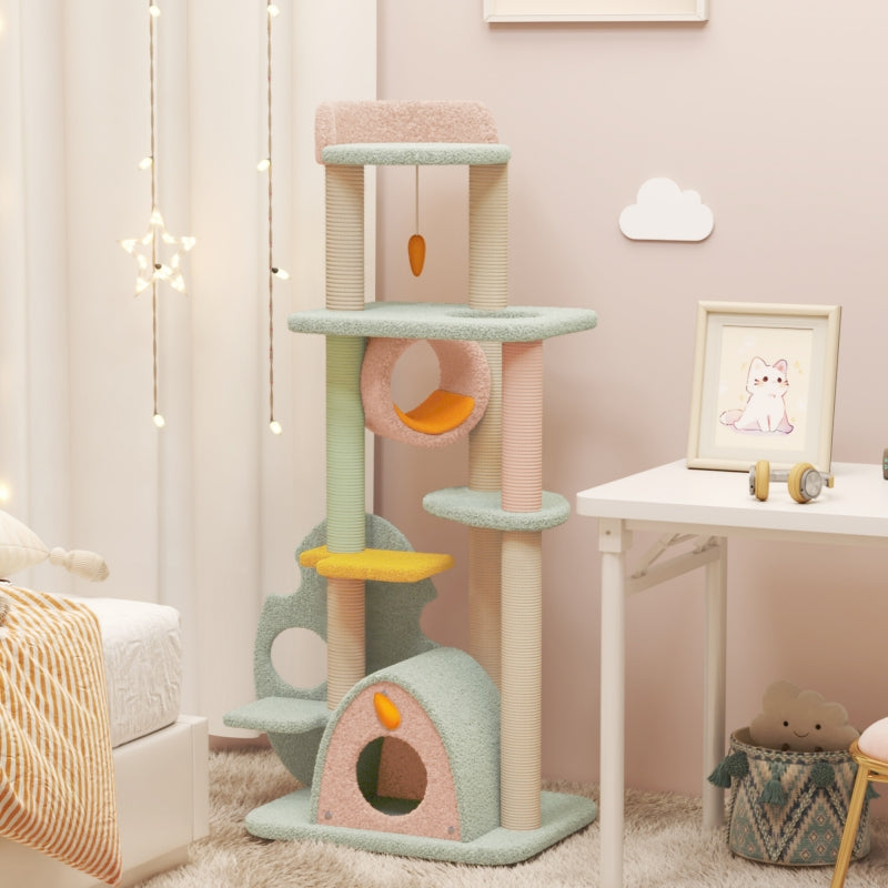 Upgraded Wonderland Cat Tree-XL saving space next to a living room table