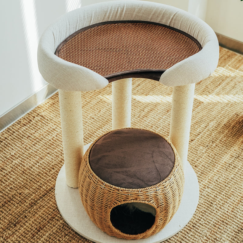 Top view of the Zen Style Rattan Cat Tree with a cooling mat.